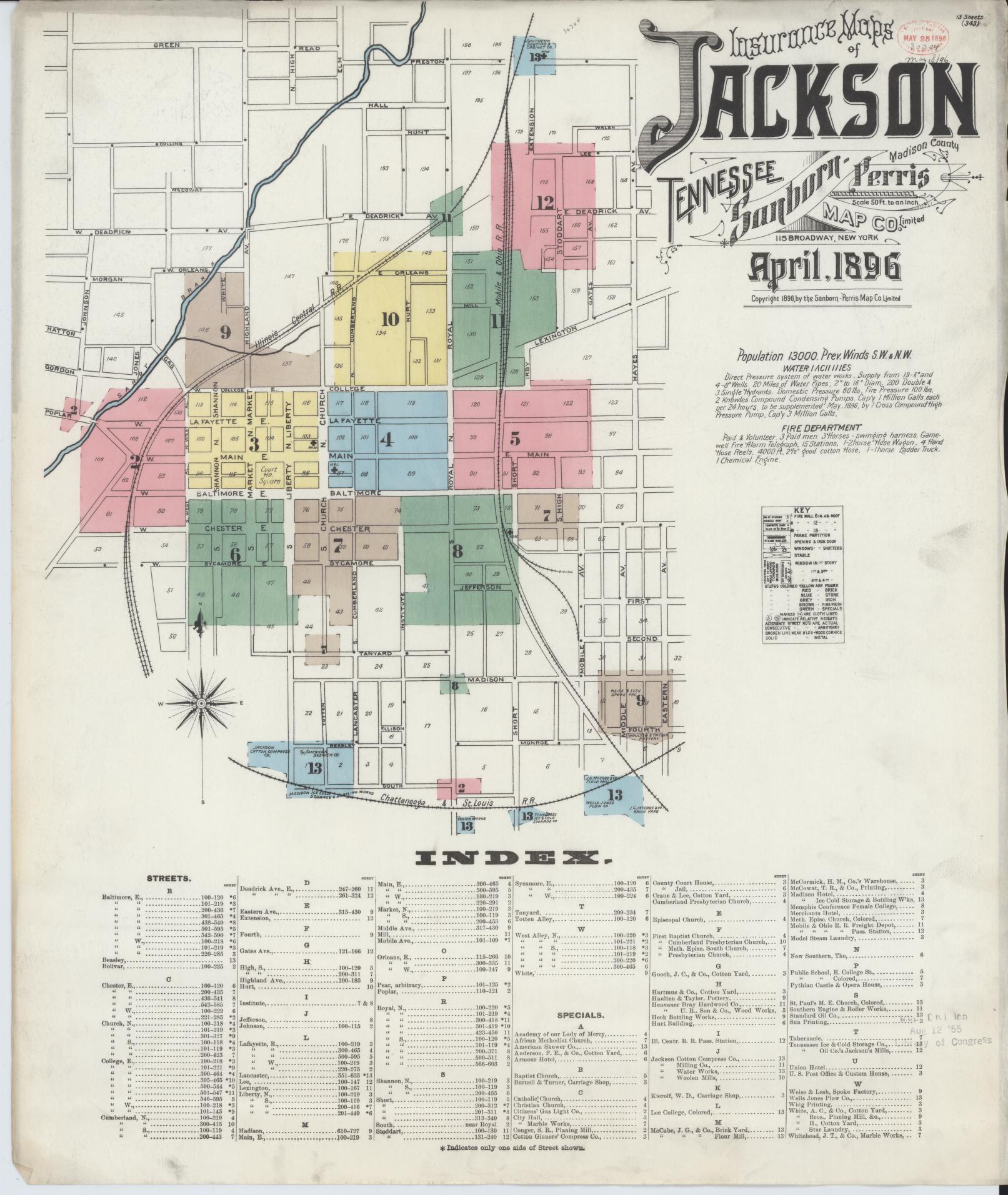 Sanborn Fire Insurance Map from Jackson, Madison County, Tennessee. (1896) – Historic Sanborn Fire Insurance Map Print