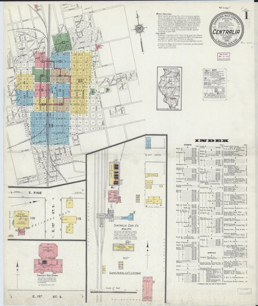 Sanborn Fire Insurance Map from Centralia, Marion, Clinton, Jefferson, and Washington Counties, Illinois (1916), Sheet #0001 - Historic Sanborn Fire Insurance Map Print, vintage old map wall art, antique decor, genealogy gift, Illinois Illinois map
