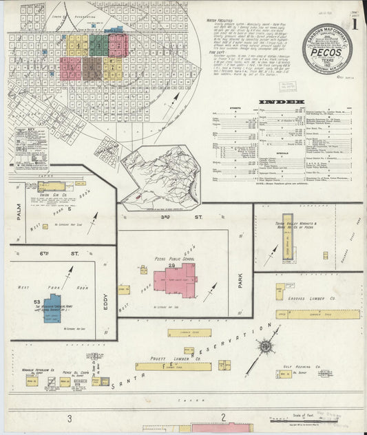 Sanborn Fire Insurance Map from Pecos, Reeves County, Texas (1921), Sheet #0001 - Historic Sanborn Fire Insurance Map Print, vintage old map wall art, antique decor, genealogy gift, Texas Texas map