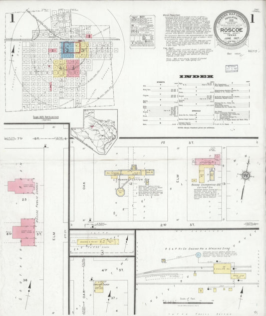 Sanborn Fire Insurance Map from Roscoe, Nolan County, Texas (1927), Sheet #0001 - Historic Sanborn Fire Insurance Map Print, vintage old map wall art, antique decor, genealogy gift, Texas Texas map