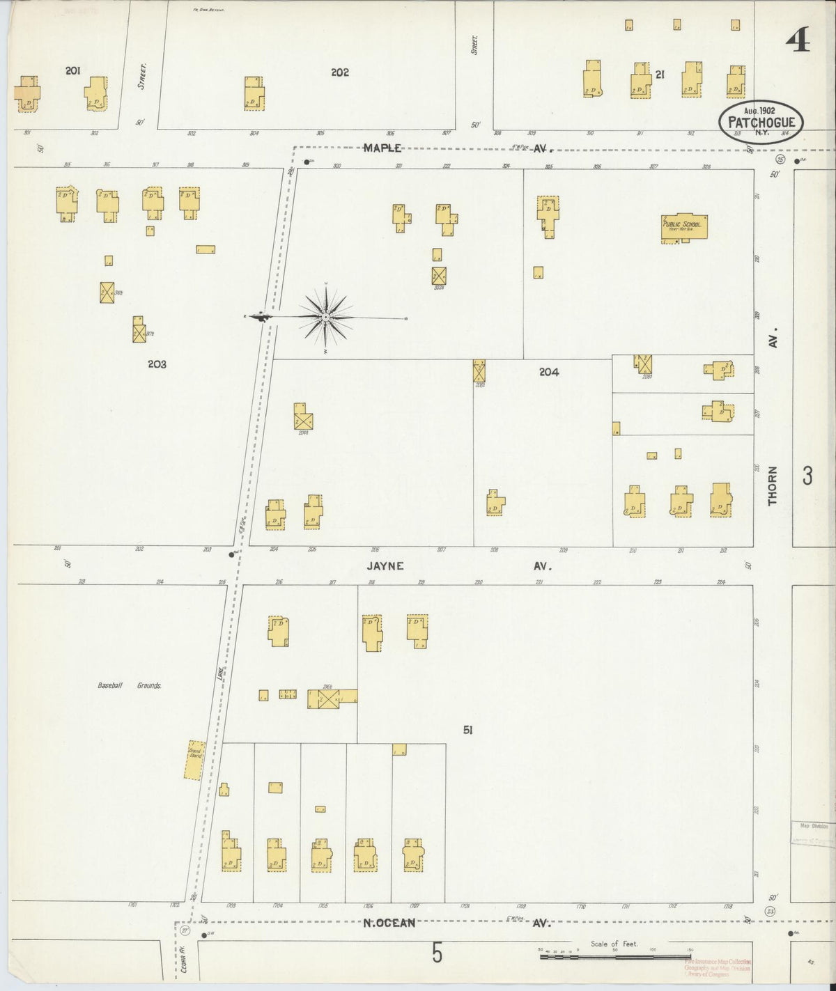 Sanborn Fire Insurance Map from Patchogue, Suffolk County, New York (1902), Sheet #0004 - Complete Map Set gallery image, historic Sanborn map, vintage wall art, New York New York