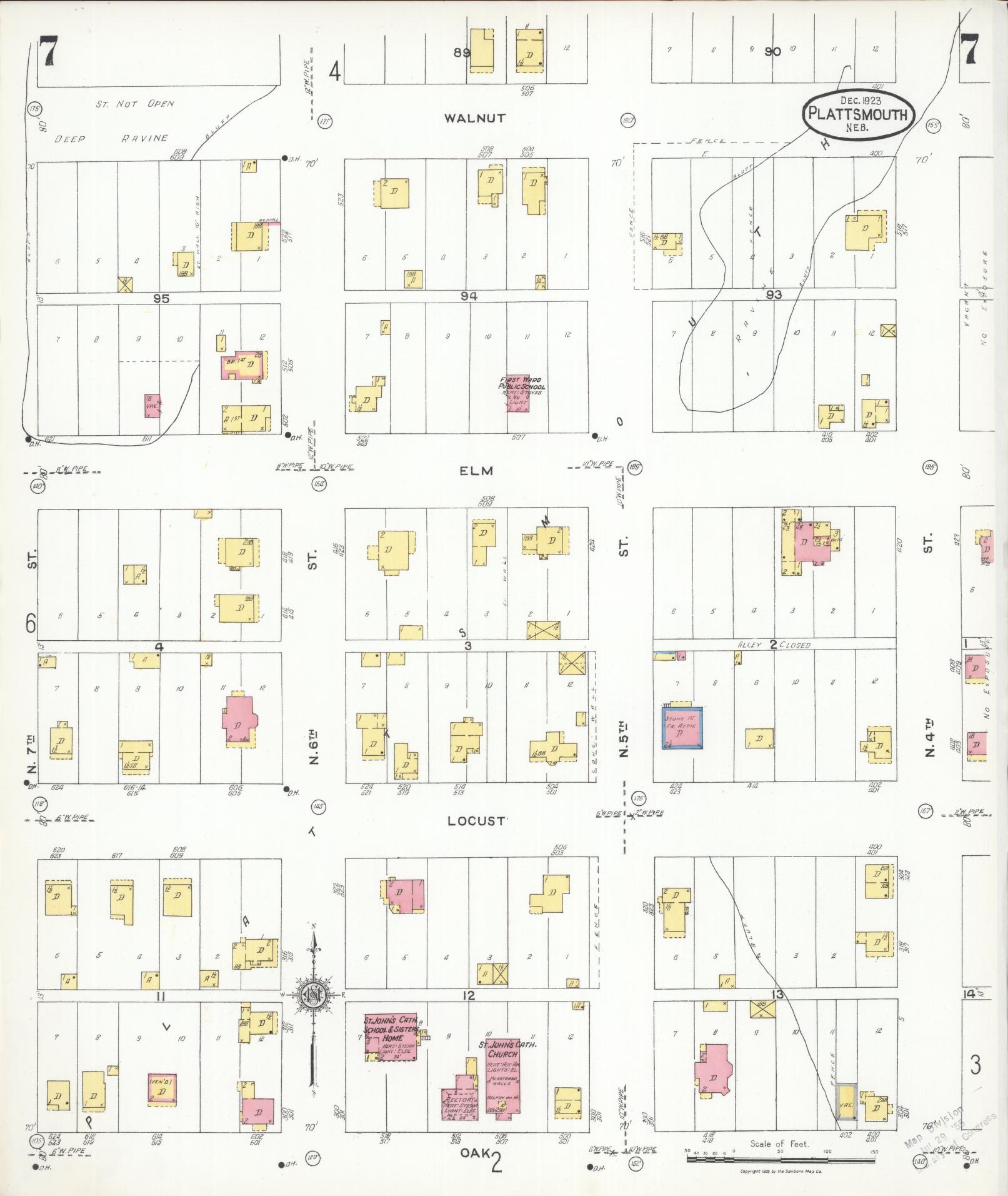 Sanborn Fire Insurance Map from Plattsmouth, Cass County, Nebraska (1923), Sheet #0007 - Complete Map Set gallery image, historic Sanborn map, vintage wall art, Nebraska Nebraska