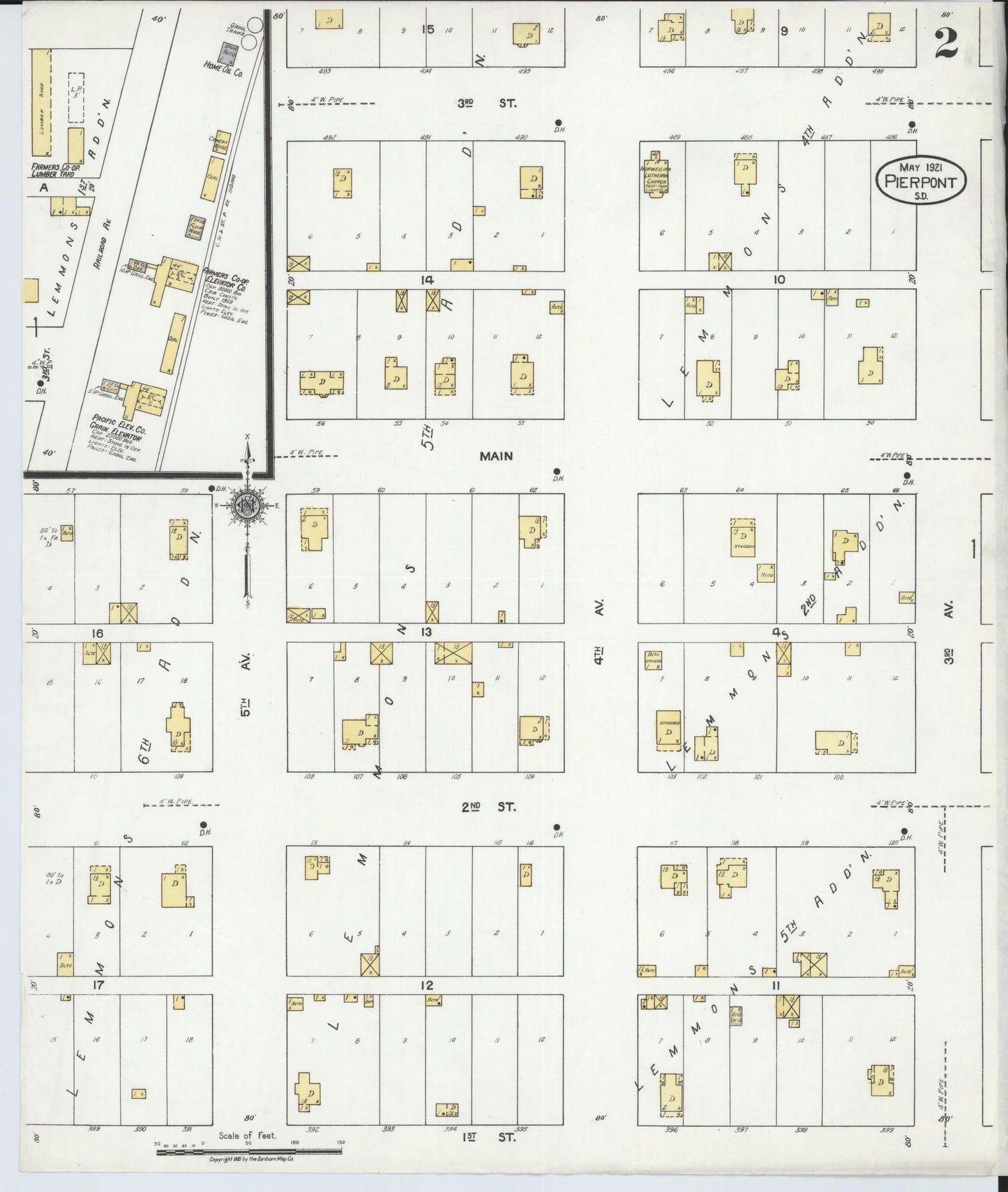 Sanborn Fire Insurance Map from Pierpont, Day County, South Dakota (1921), Sheet #0002 - Historic Sanborn Fire Insurance Map Print, vintage old map wall art, antique decor, genealogy gift, South Dakota South Dakota map
