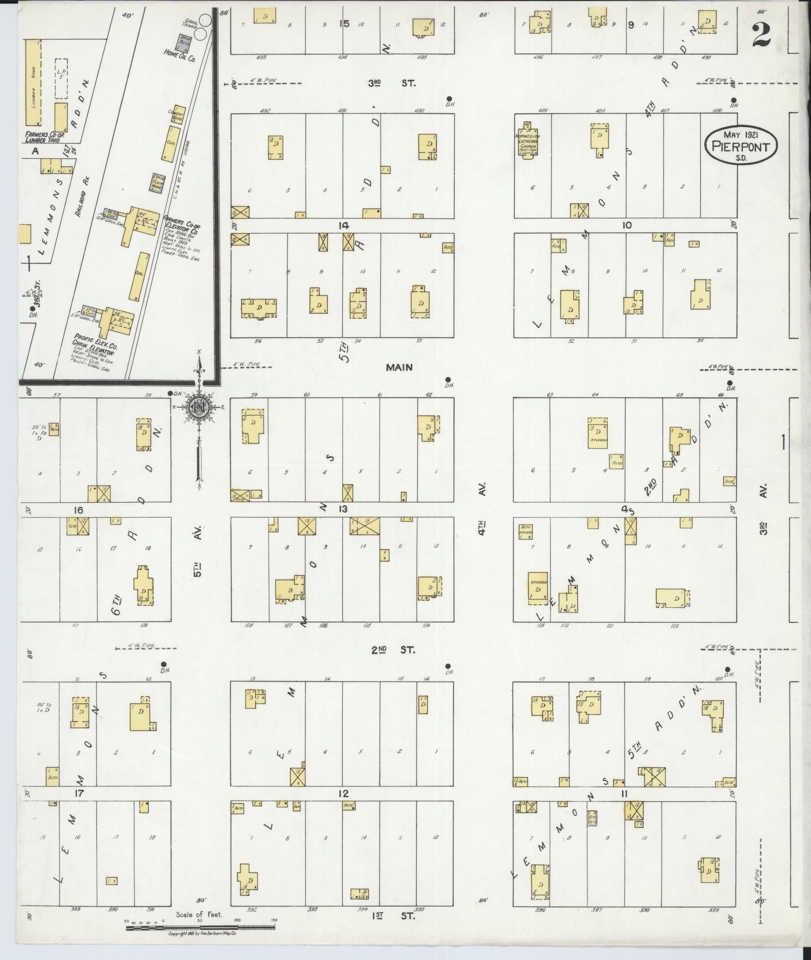 Sanborn Fire Insurance Map from Pierpont, Day County, South Dakota (1921), Sheet #0002 - Historic Sanborn Fire Insurance Map Print, vintage old map wall art, antique decor, genealogy gift, South Dakota South Dakota map
