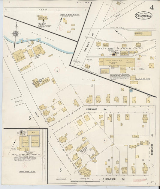 Sanborn Fire Insurance Map from Cedarville, Cumberland County, New Jersey (1928), Sheet #0004 - Historic Sanborn Fire Insurance Map Print, vintage old map wall art, antique decor, genealogy gift, New Jersey New Jersey map