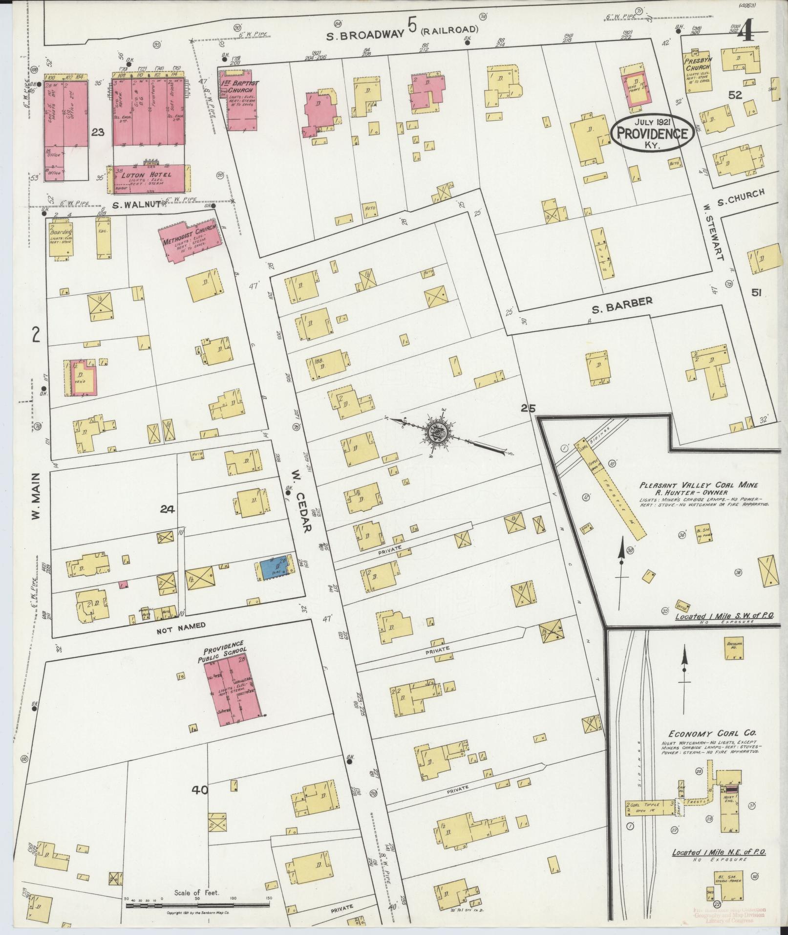 Sanborn Fire Insurance Map from Providence, Webster County, Kentucky (1921), Sheet #0004 - Complete Map Set gallery image, historic Sanborn map, vintage wall art, Kentucky Kentucky