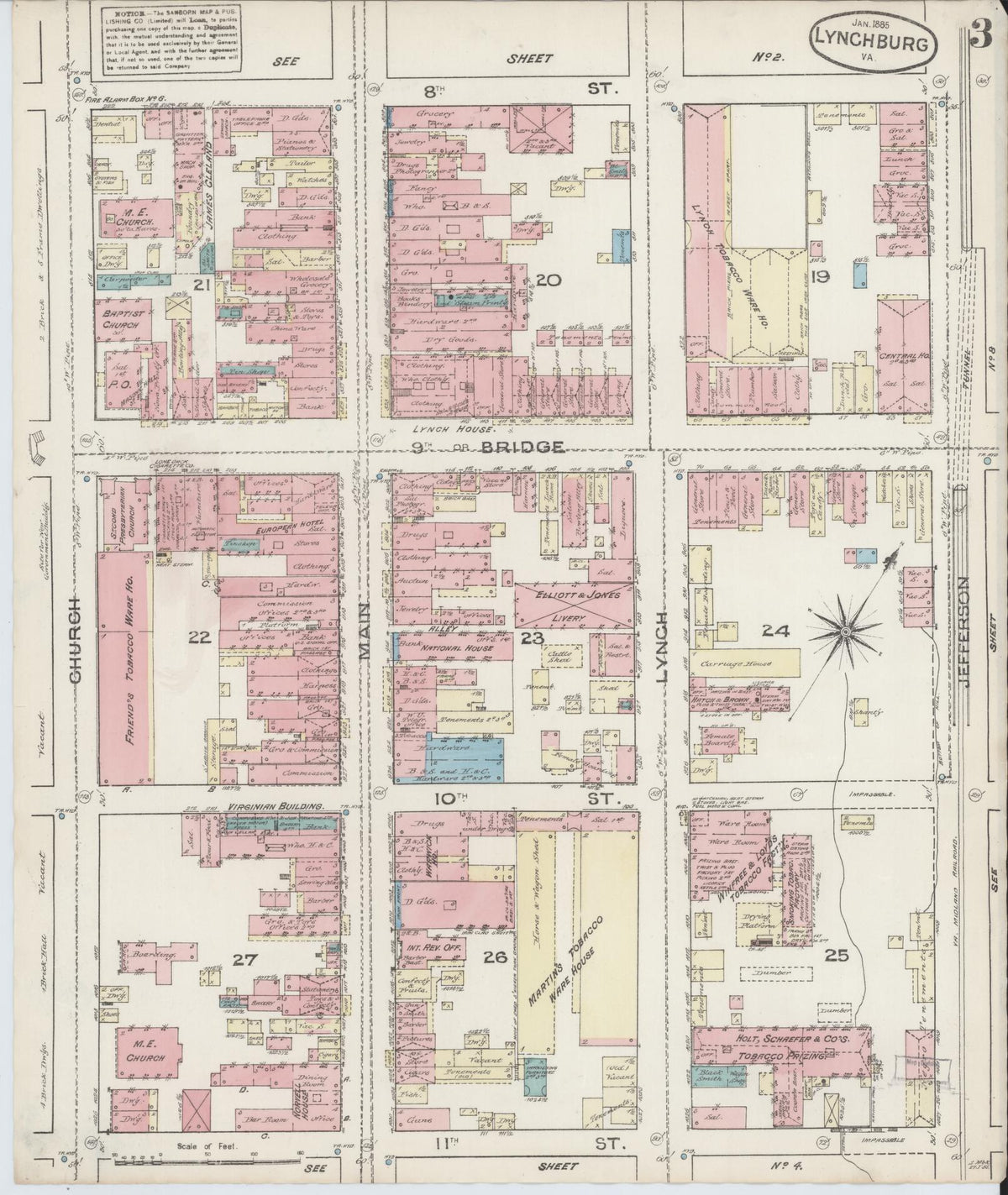 Sanborn Fire Insurance Map from Lynchburg, Independent Cities, Virginia (1885), Sheet #0003 - Complete Map Set gallery image, historic Sanborn map, vintage wall art, Virginia Virginia