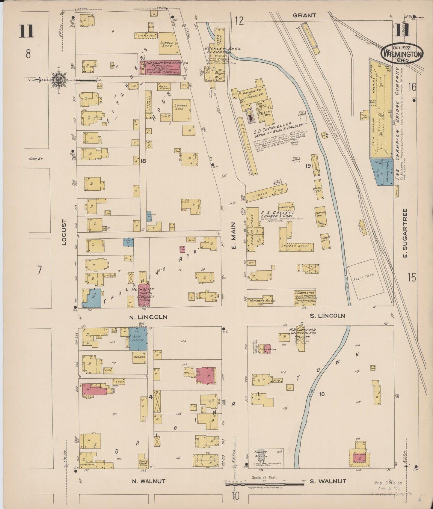 Sanborn Fire Insurance Map from Wilmington, Clinton County, Ohio (1922), Sheet #0011 - Complete Map Set gallery image, historic Sanborn map, vintage wall art, Ohio Ohio