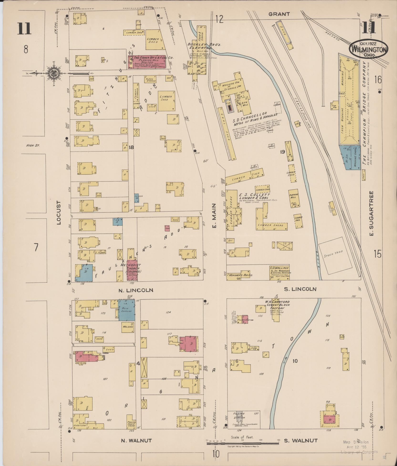 Sanborn Fire Insurance Map from Wilmington, Clinton County, Ohio (1922), Sheet #0011 - Complete Map Set gallery image, historic Sanborn map, vintage wall art, Ohio Ohio