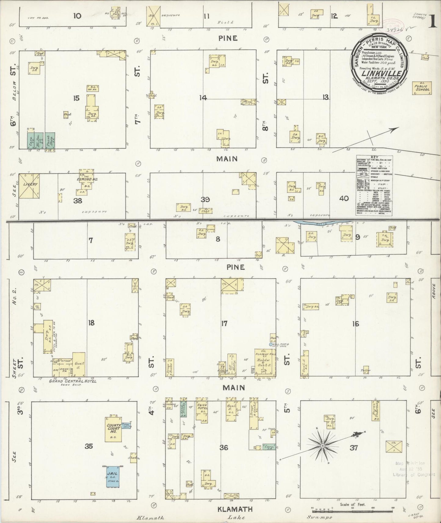 Sanborn Fire Insurance Map from Linkville, Klamath County, Oregon (1890), Sheet #0001 - Historic Sanborn Fire Insurance Map Print, vintage old map wall art, antique decor, genealogy gift, Oregon Oregon map
