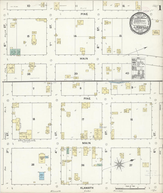 Sanborn Fire Insurance Map from Linkville, Klamath County, Oregon (1890), Sheet #0001 - Historic Sanborn Fire Insurance Map Print, vintage old map wall art, antique decor, genealogy gift, Oregon Oregon map