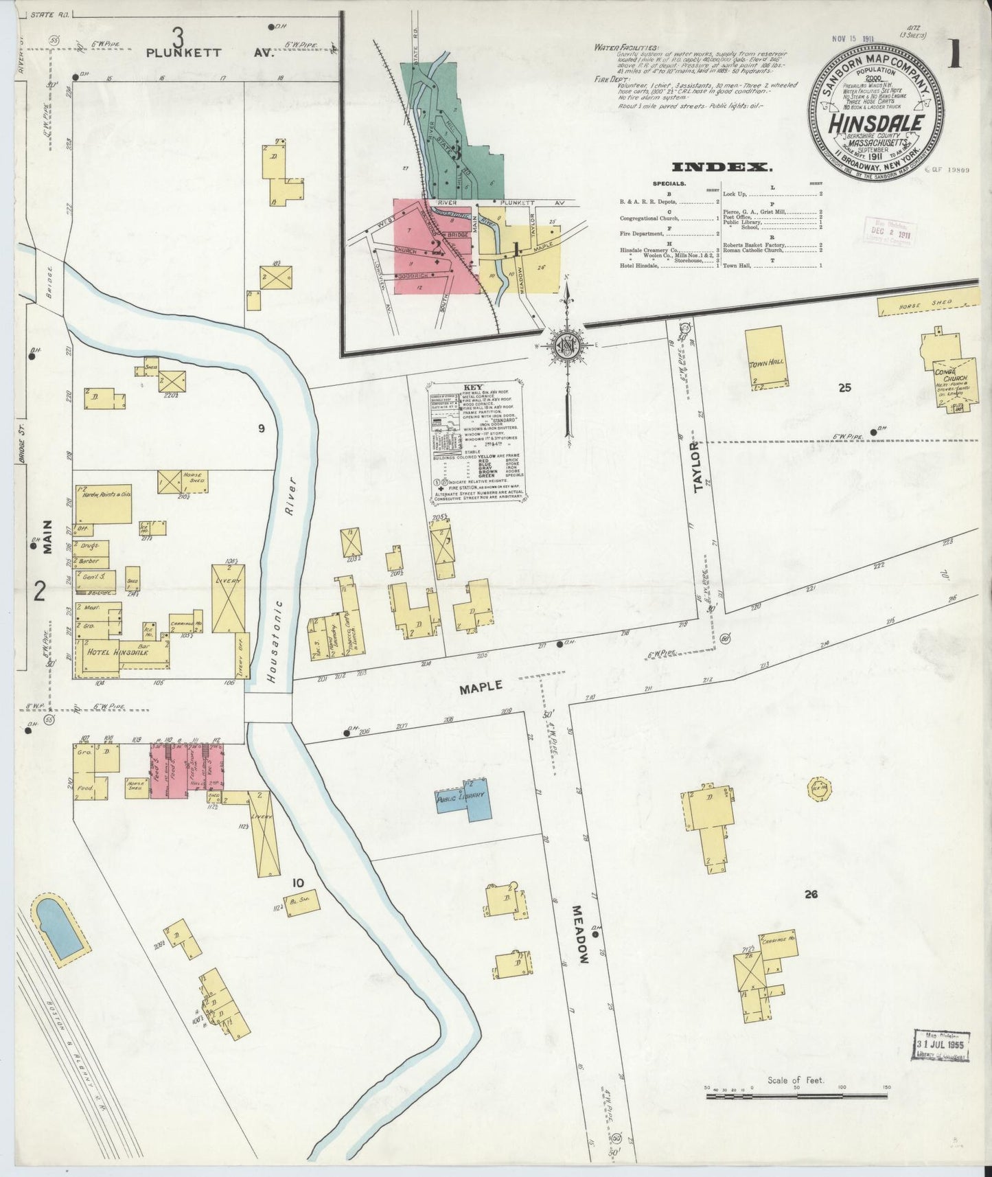 Sanborn Fire Insurance Map from Hinsdale, Berkshire County, Massachusetts (1911), Sheet #0001 - Complete Map Set gallery image, historic Sanborn map, vintage wall art, Massachusetts Massachusetts