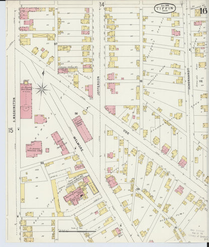 Sanborn Fire Insurance Map from Tiffin, Seneca County, Ohio (1896), Sheet #0016 - Historic Sanborn Fire Insurance Map Print, vintage old map wall art, antique decor, genealogy gift, Ohio Ohio map
