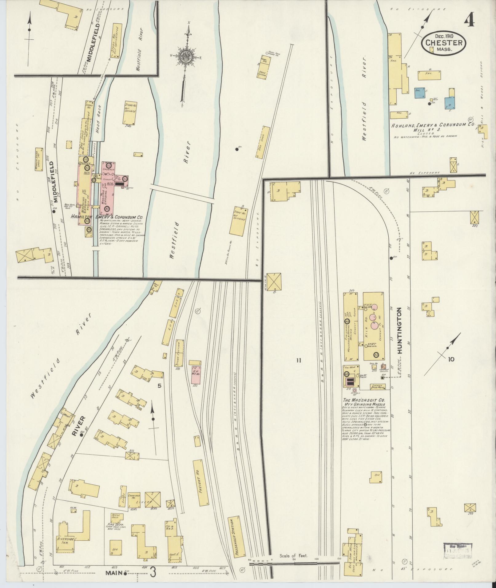 Sanborn Fire Insurance Map from Chester, Hampden County, Massachusetts (1910), Sheet #0004 - Historic Sanborn Fire Insurance Map Print, vintage old map wall art, antique decor, genealogy gift, Massachusetts Massachusetts map
