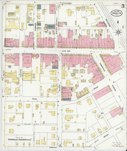 Sanborn Fire Insurance Map from Marlin, Falls County, Texas (1909), Sheet #0003 - Historic Sanborn Fire Insurance Map Print, vintage old map wall art, antique decor, genealogy gift, Texas Texas map