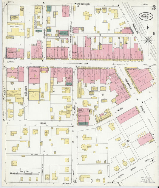 Sanborn Fire Insurance Map from Marlin, Falls County, Texas (1909), Sheet #0003 - Historic Sanborn Fire Insurance Map Print, vintage old map wall art, antique decor, genealogy gift, Texas Texas map