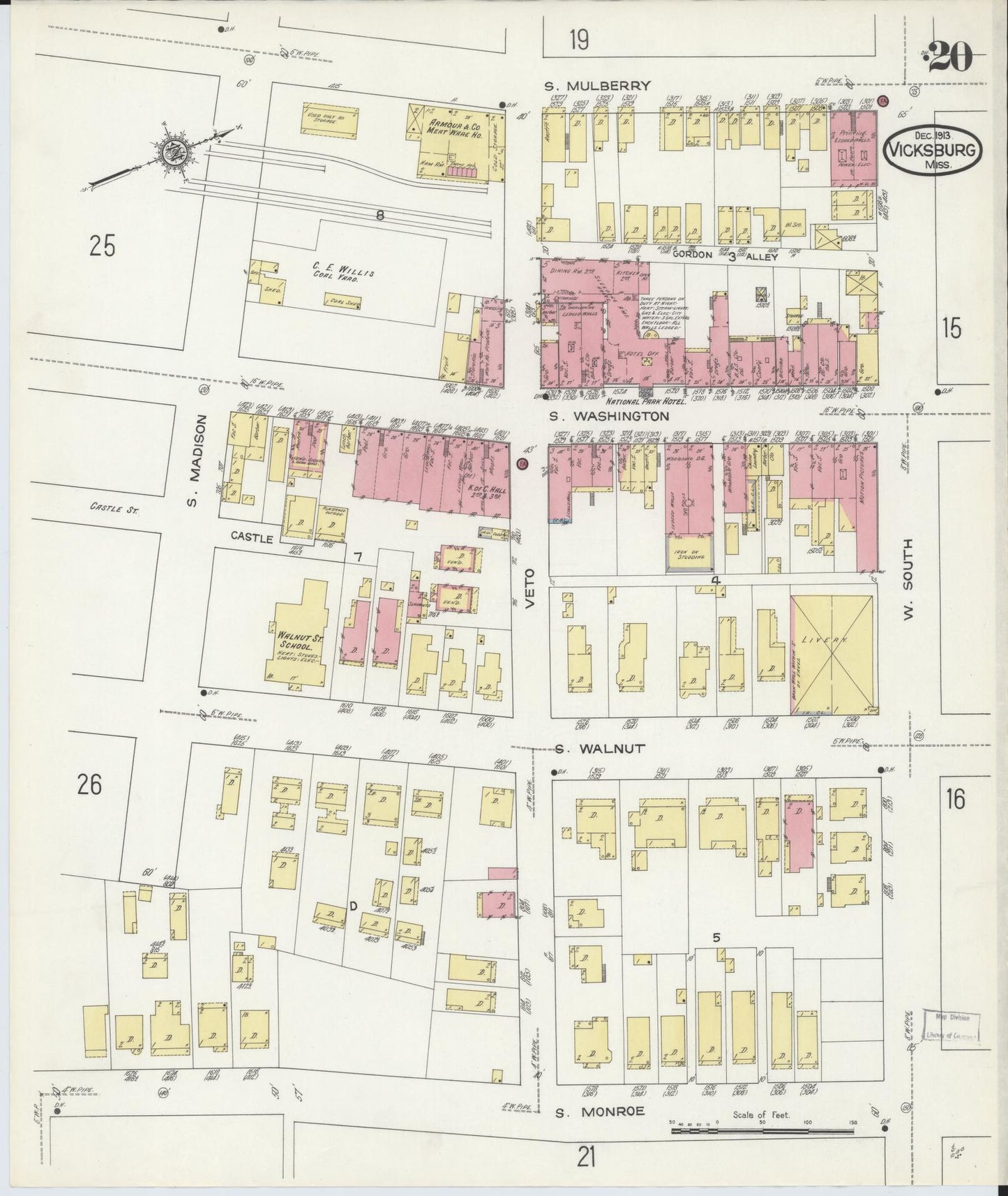 Sanborn Fire Insurance Map from Vicksburg, Warren County, Mississippi (1913), Sheet #0020 - Complete Map Set gallery image, historic Sanborn map, vintage wall art, Mississippi Mississippi