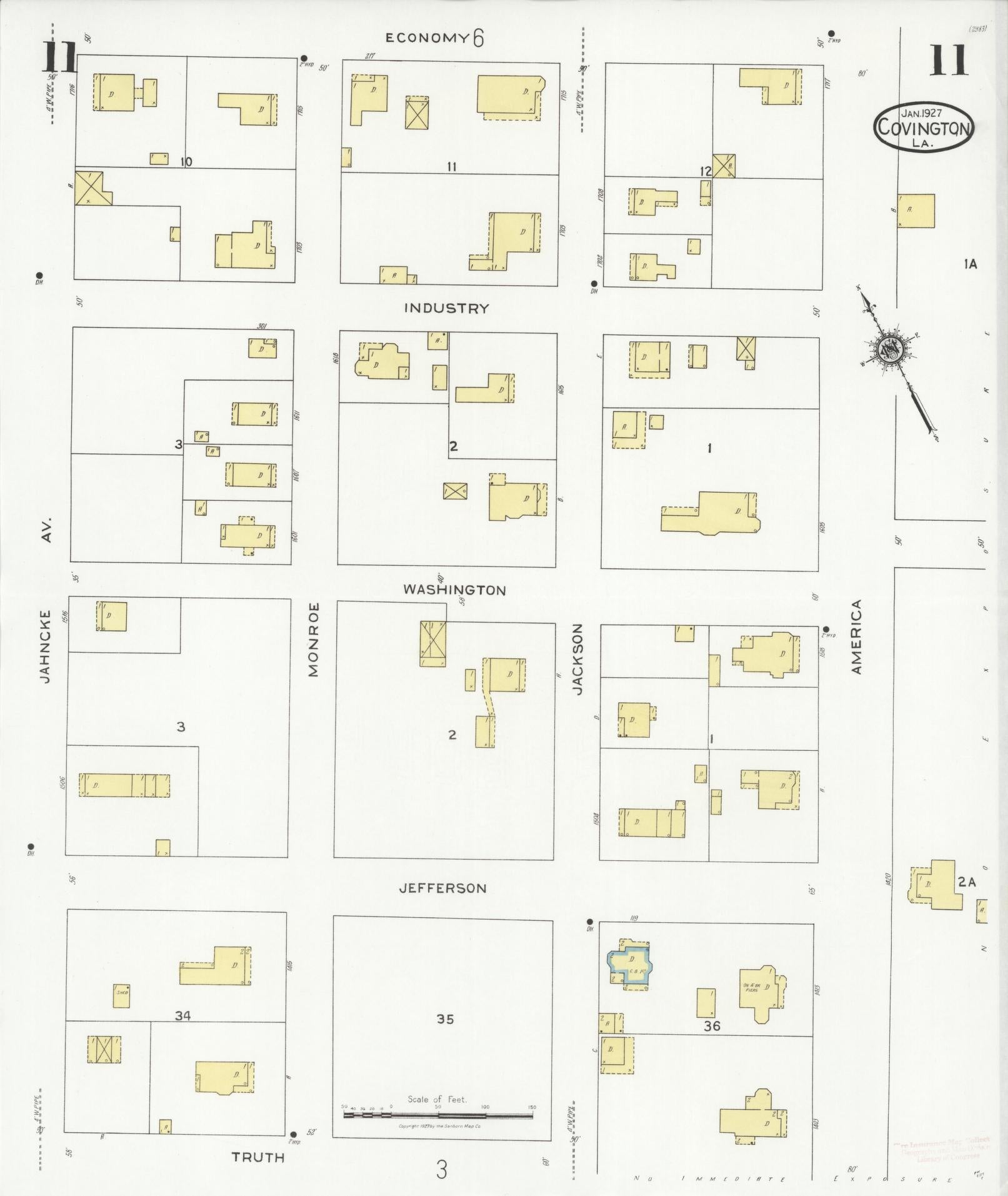 Sanborn Fire Insurance Map from Covington, Saint Tammany Parish, Louisiana (1927), Sheet #0011 - Historic Sanborn Fire Insurance Map Print, vintage old map wall art, antique decor, genealogy gift, Louisiana Louisiana map