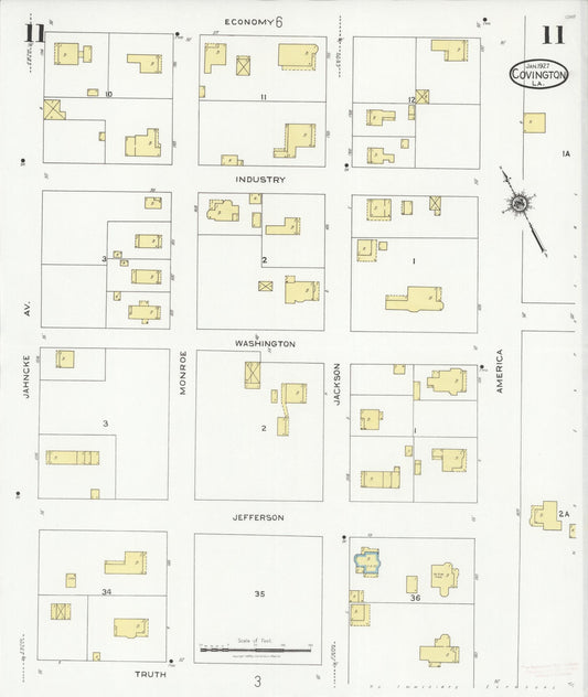 Sanborn Fire Insurance Map from Covington, Saint Tammany Parish, Louisiana (1927), Sheet #0011 - Historic Sanborn Fire Insurance Map Print, vintage old map wall art, antique decor, genealogy gift, Louisiana Louisiana map