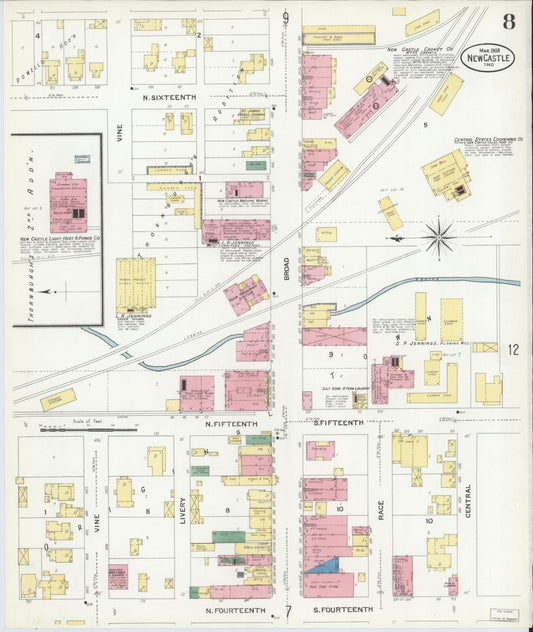 Sanborn Fire Insurance Map from New Castle, Henry County, Indiana (1908), Sheet #0008 - Historic Sanborn Fire Insurance Map Print, vintage old map wall art, antique decor, genealogy gift, Indiana Indiana map