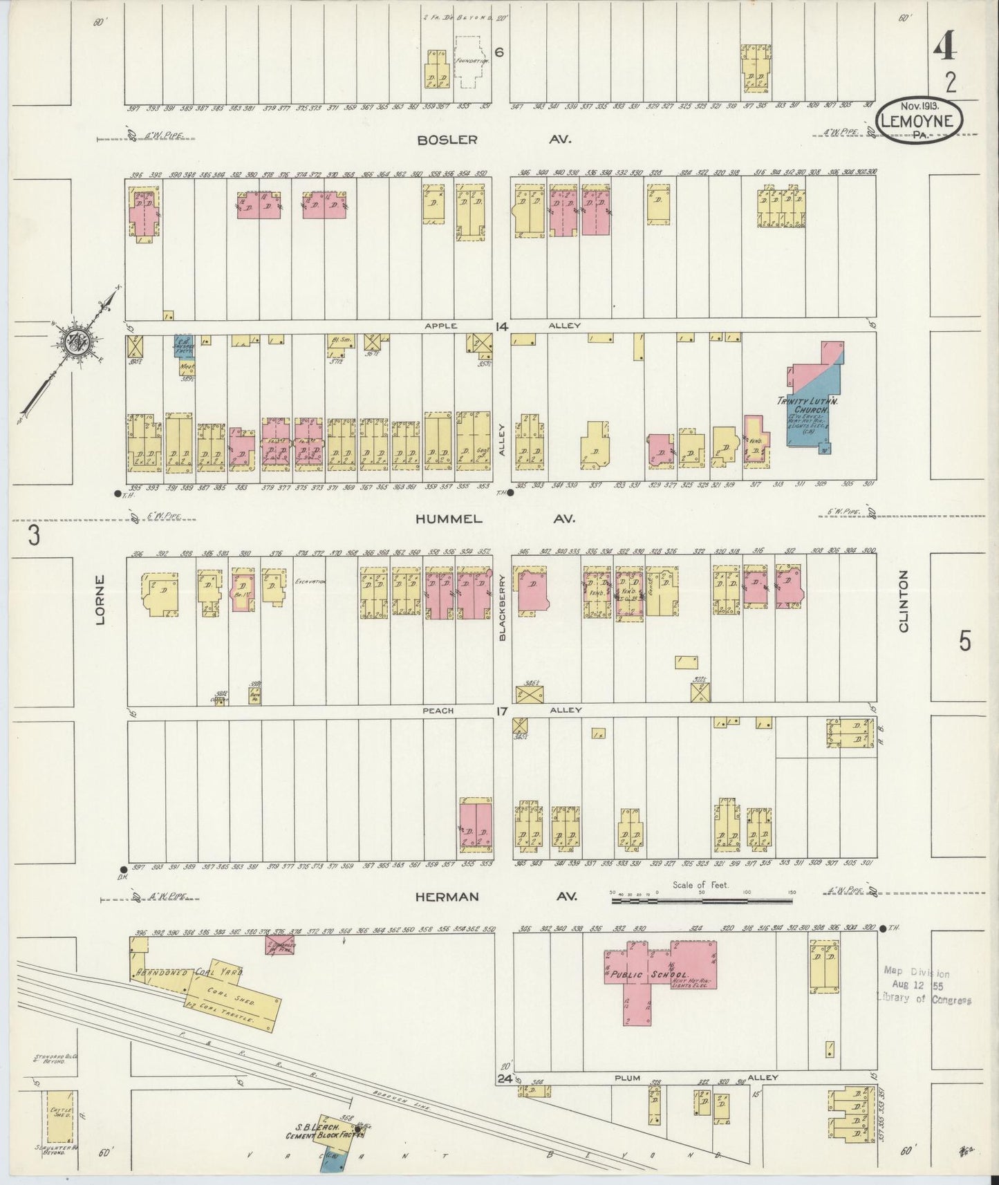 Sanborn Fire Insurance Map from Lemoyne, Cumberland County, Pennsylvania (1913), Sheet #0004 - Historic Sanborn Fire Insurance Map Print, vintage old map wall art, antique decor, genealogy gift, Pennsylvania Pennsylvania map