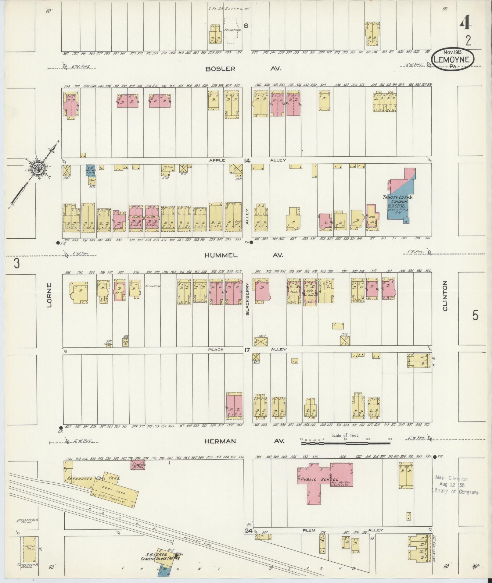 Sanborn Fire Insurance Map from Lemoyne, Cumberland County, Pennsylvania (1913), Sheet #0004 - Historic Sanborn Fire Insurance Map Print, vintage old map wall art, antique decor, genealogy gift, Pennsylvania Pennsylvania map