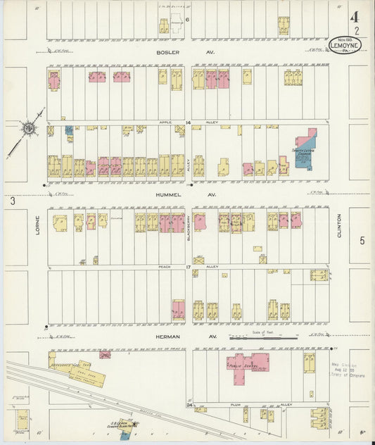 Sanborn Fire Insurance Map from Lemoyne, Cumberland County, Pennsylvania (1913), Sheet #0004 - Historic Sanborn Fire Insurance Map Print, vintage old map wall art, antique decor, genealogy gift, Pennsylvania Pennsylvania map