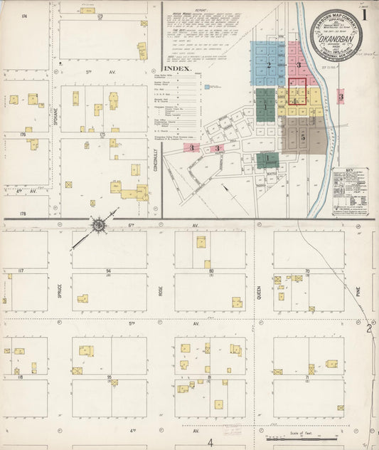 Sanborn Fire Insurance Map from Okanogan, Okanogan County, Washington (1915), Sheet #0001 - Complete Map Set gallery image, historic Sanborn map, vintage wall art, Washington Washington