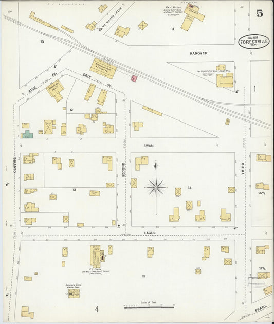 Sanborn Fire Insurance Map from Forestville, Chautauqua County, New York (1906), Sheet #0005 - Historic Sanborn Fire Insurance Map Print, vintage old map wall art, antique decor, genealogy gift, New York New York map