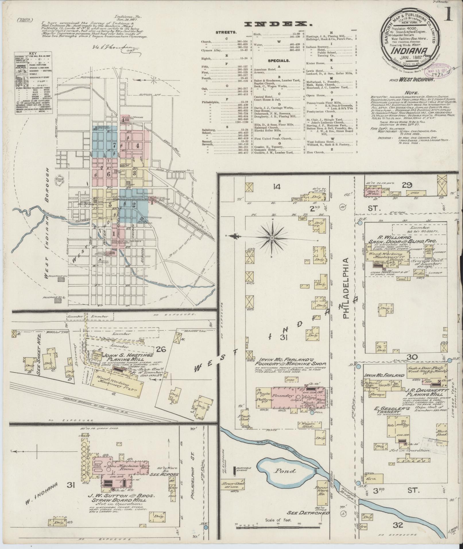 Sanborn Fire Insurance Map from Indiana, Indiana County, Pennsylvania (1887), Sheet #0001 - Complete Map Set gallery image, historic Sanborn map, vintage wall art, Sanborn Fire Insurance Map from Indiana Indiana