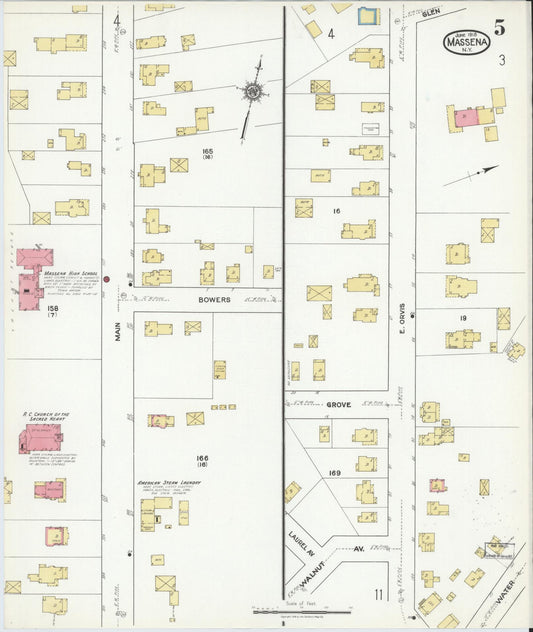 Sanborn Fire Insurance Map from Massena, St. Lawrence County, New York (1918), Sheet #0005 - Historic Sanborn Fire Insurance Map Print, vintage old map wall art, antique decor, genealogy gift, New York New York map