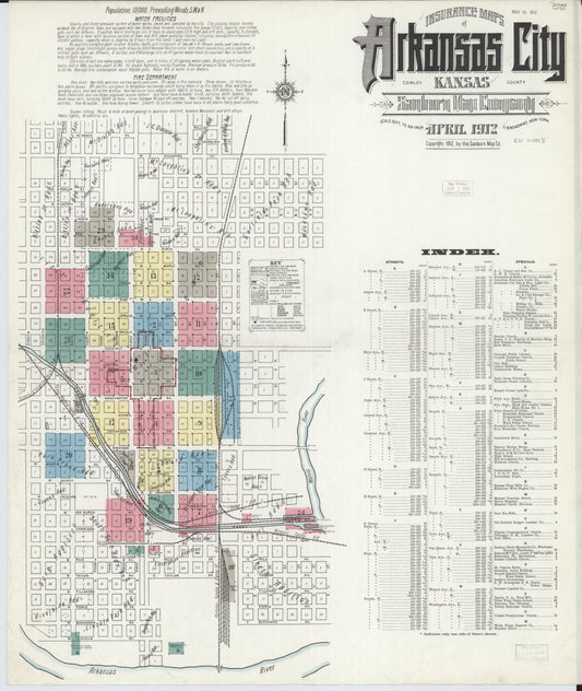 Sanborn Fire Insurance Map from Arkansas City, Cowley County, Kansas (1912), Sheet #0001 - Complete Map Set gallery image, historic Sanborn map, vintage wall art, Arkansas Arkansas