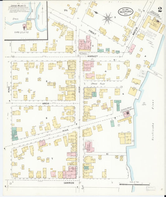 Sanborn Fire Insurance Map from Seaford, Sussex County, Delaware (1904), Sheet #0002 - Historic Sanborn Fire Insurance Map Print, vintage old map wall art, antique decor, genealogy gift, Delaware Delaware map
