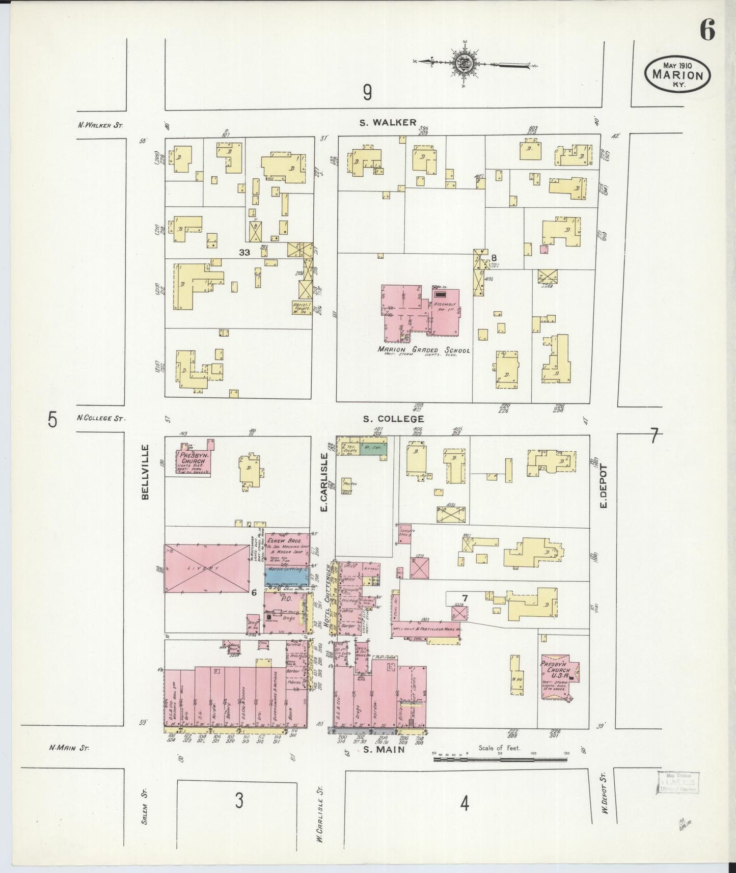 Sanborn Fire Insurance Map from Marion, Crittenden County, Kentucky (1910), Sheet #0006 - Complete Map Set gallery image, historic Sanborn map, vintage wall art, Kentucky Kentucky