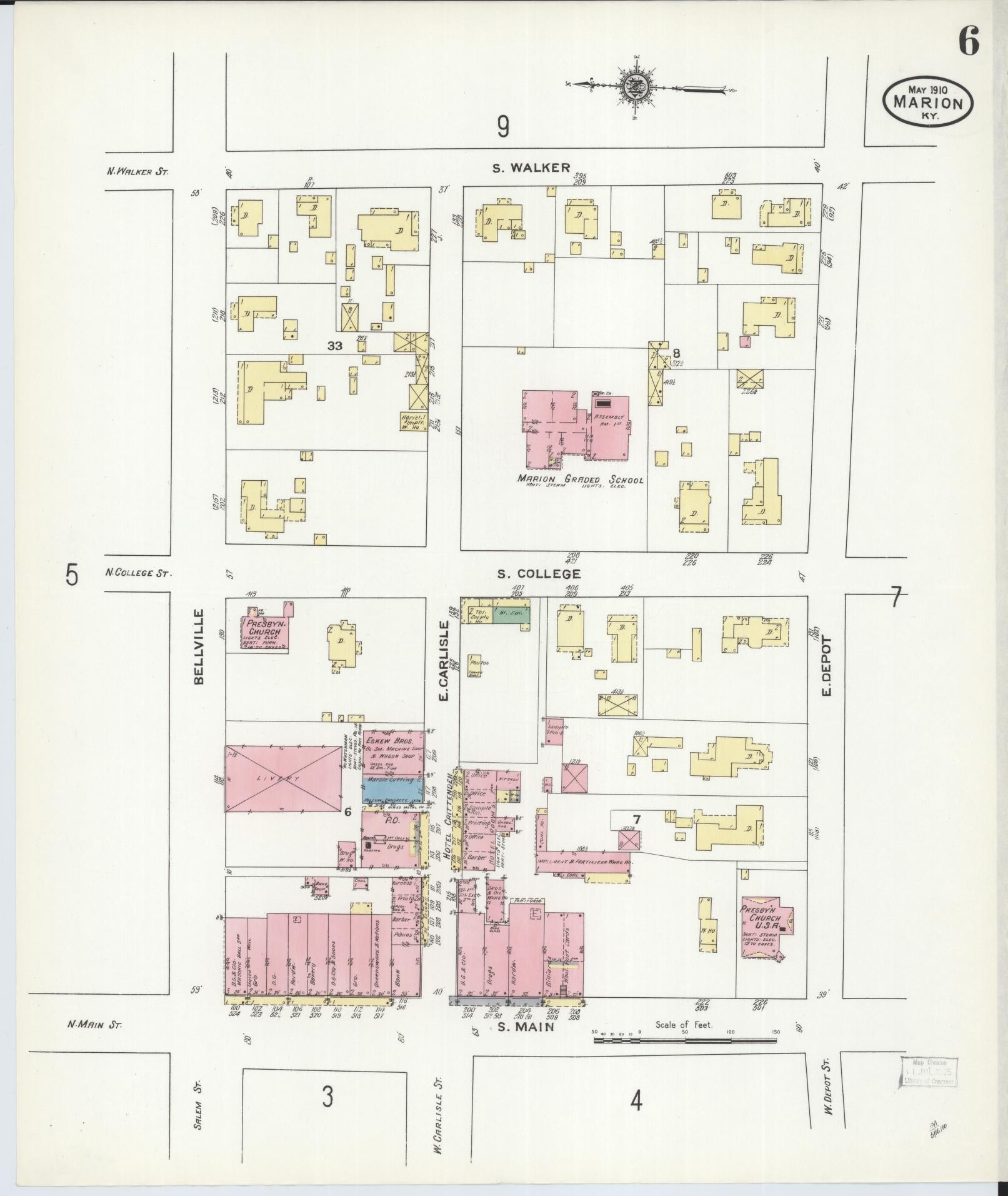 Sanborn Fire Insurance Map from Marion, Crittenden County, Kentucky (1910), Sheet #0006 - Complete Map Set gallery image, historic Sanborn map, vintage wall art, Kentucky Kentucky