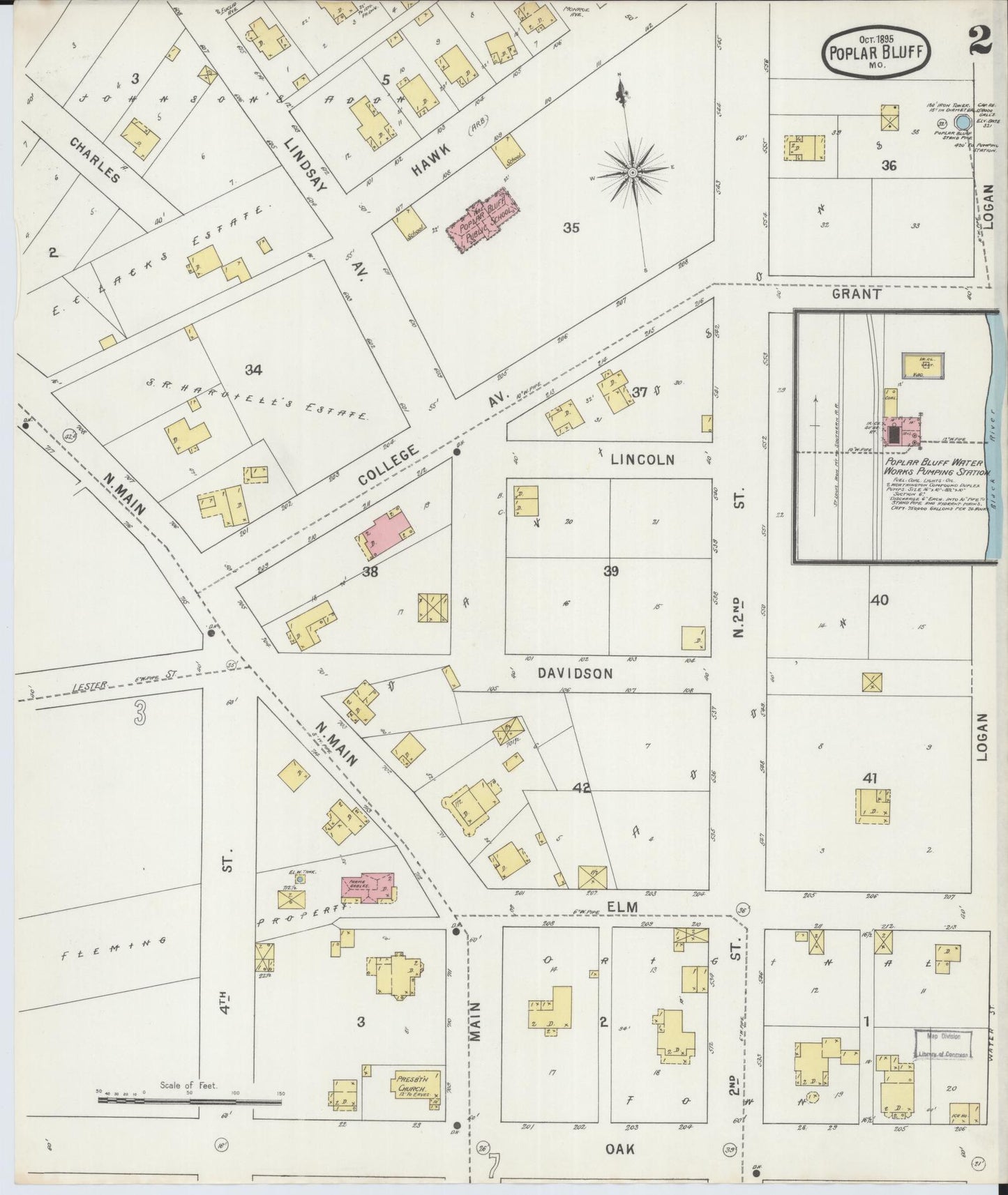 Sanborn Fire Insurance Map from Poplar Bluff, Butler County, Missouri (1895), Sheet #0002 - Complete Map Set gallery image, historic Sanborn map, vintage wall art, Missouri Missouri