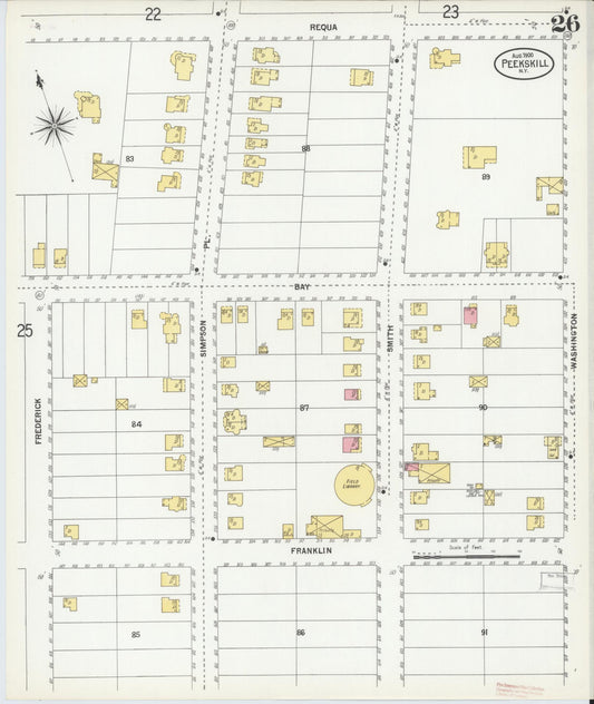 Sanborn Fire Insurance Map from Peekskill, Westchester County, New York (1900), Sheet #0026 - Historic Sanborn Fire Insurance Map Print, vintage old map wall art, antique decor, genealogy gift, New York New York map