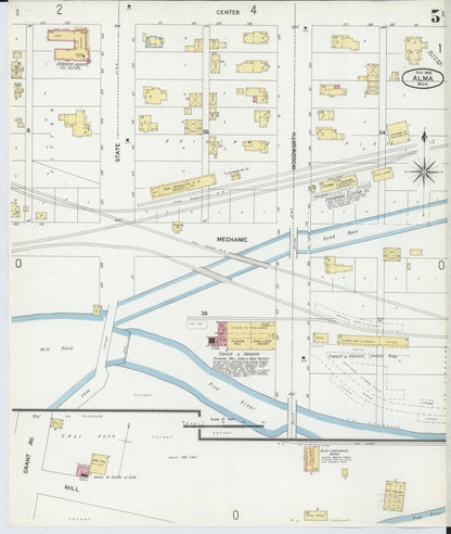 Sanborn Fire Insurance Map from Alma, Gratiot County, Michigan (1902), Sheet #0005 - Historic Sanborn Fire Insurance Map Print, vintage old map wall art, antique decor, genealogy gift, Michigan Michigan map