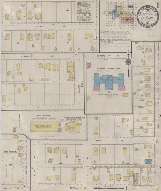 Sanborn Fire Insurance Map from La Habra, Orange County, California (1920), Sheet #0001 - Historic Sanborn Fire Insurance Map Print, vintage old map wall art, antique decor, genealogy gift, California California map