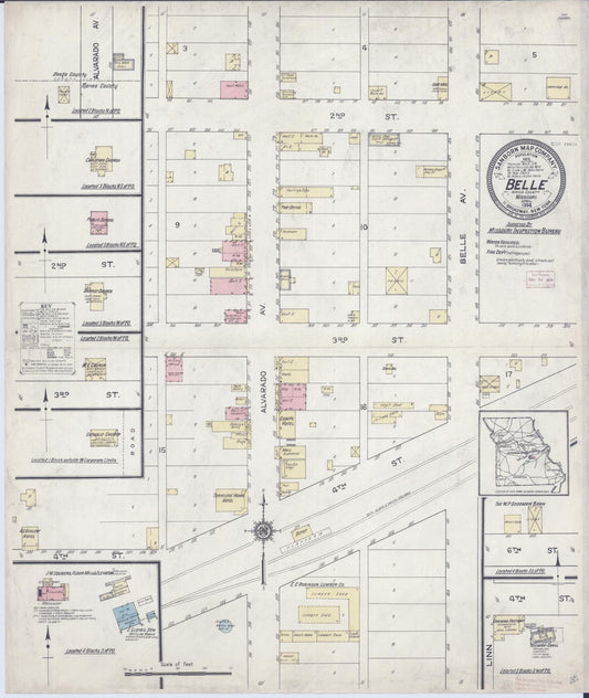 Sanborn Fire Insurance Map from Belle, Maries County, Missouri (1914), Sheet #0001 - Historic Sanborn Fire Insurance Map Print, vintage old map wall art, antique decor, genealogy gift, Missouri Missouri map