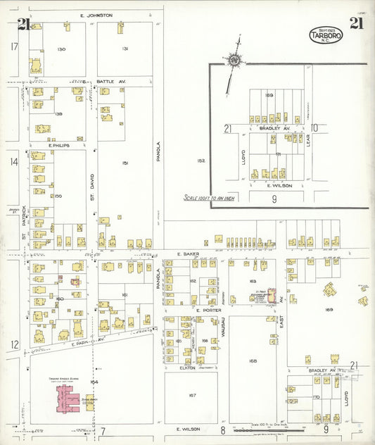 Sanborn Fire Insurance Map from Tarboro, Edgecombe County, North Carolina (1923), Sheet #0021 - Historic Sanborn Fire Insurance Map Print, vintage old map wall art, antique decor, genealogy gift, North Carolina North Carolina map