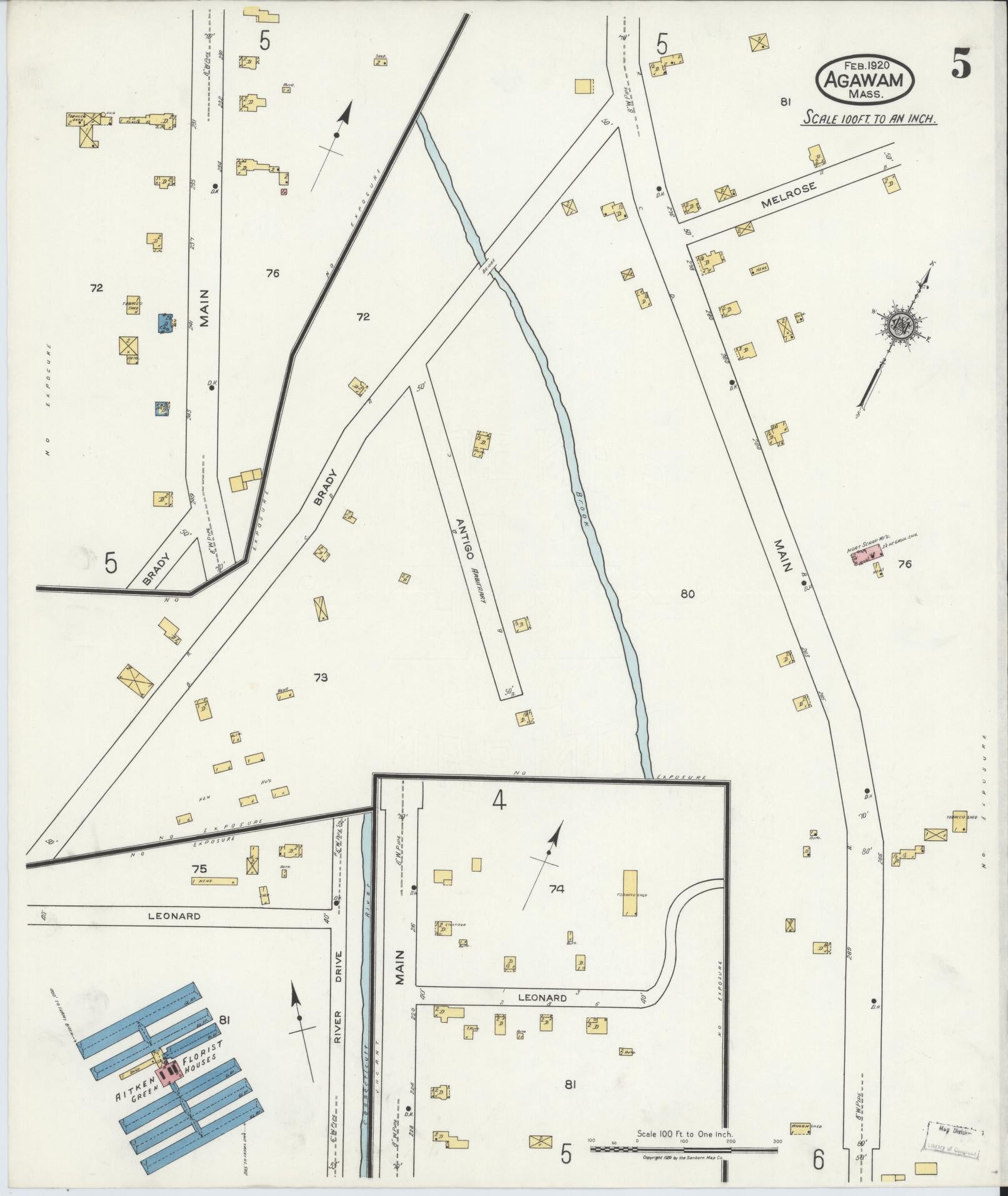 Sanborn Fire Insurance Map from Agawam, Hampden County, Massachusetts (1920), Sheet #0005 - Complete Map Set gallery image, historic Sanborn map, vintage wall art, Massachusetts Massachusetts