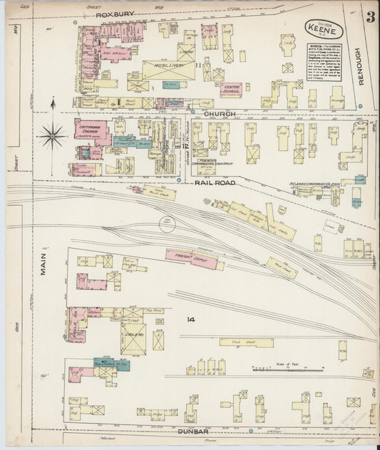 Sanborn Fire Insurance Map from Keene, Cheshire County, New Hampshire (1884), Sheet #0003 - Historic Sanborn Fire Insurance Map Print, vintage old map wall art, antique decor, genealogy gift, New Hampshire New Hampshire map