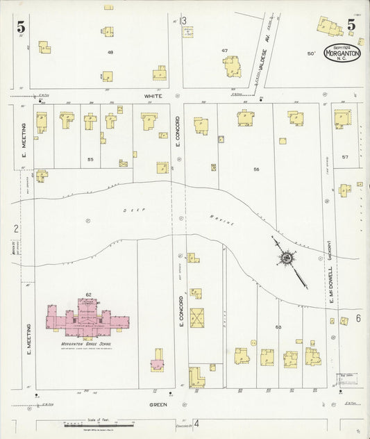 Sanborn Fire Insurance Map from Morganton, Burke County, North Carolina (1924), Sheet #0005 - Historic Sanborn Fire Insurance Map Print, vintage old map wall art, antique decor, genealogy gift, North Carolina North Carolina map