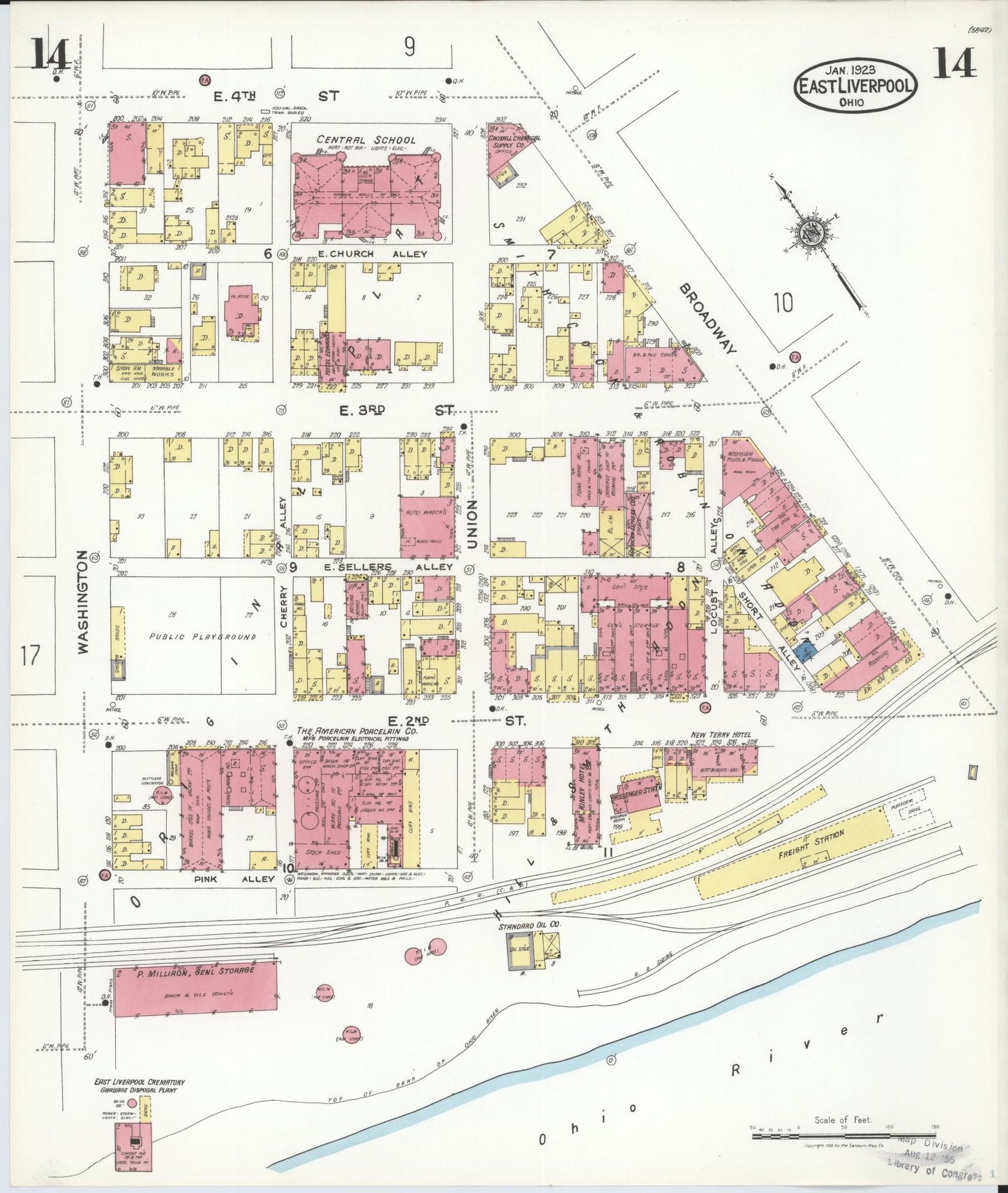 Sanborn Fire Insurance Map from East Liverpool, Columbiana County, Ohio (1923), Sheet #0014 - Historic Sanborn Fire Insurance Map Print, vintage old map wall art, antique decor, genealogy gift, Ohio Ohio map