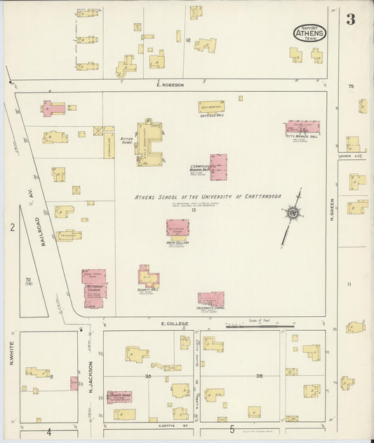 Sanborn Fire Insurance Map from Athens, McMinn County, Tennessee (1917), Sheet #0003 - Historic Sanborn Fire Insurance Map Print, vintage old map wall art, antique decor, genealogy gift, Tennessee Tennessee map
