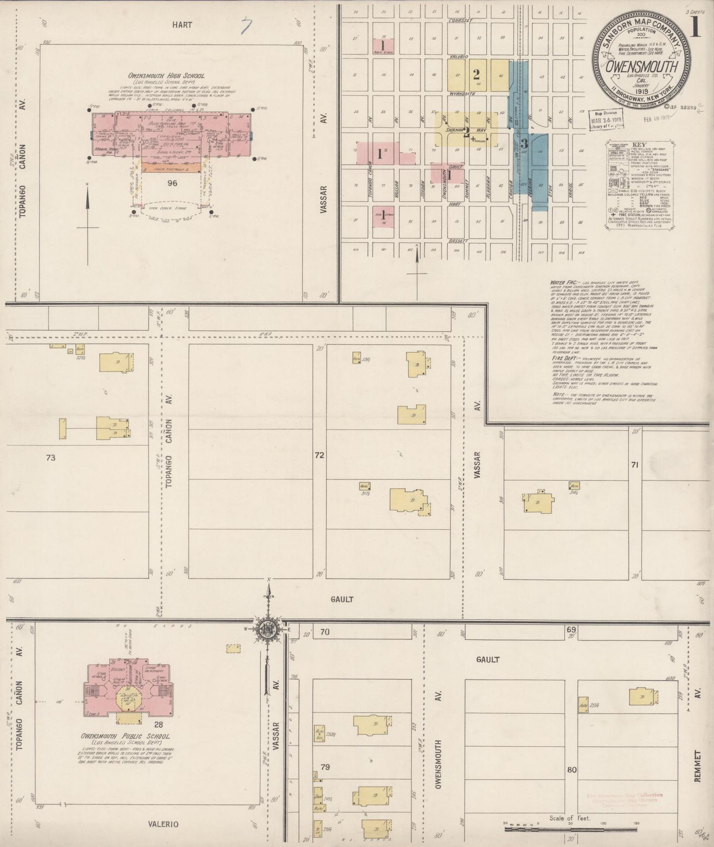 Sanborn Fire Insurance Map from Owensmouth, Los Angeles County, California (1919), Sheet #0001 - Complete Map Set gallery image, historic Sanborn map, vintage wall art, California California