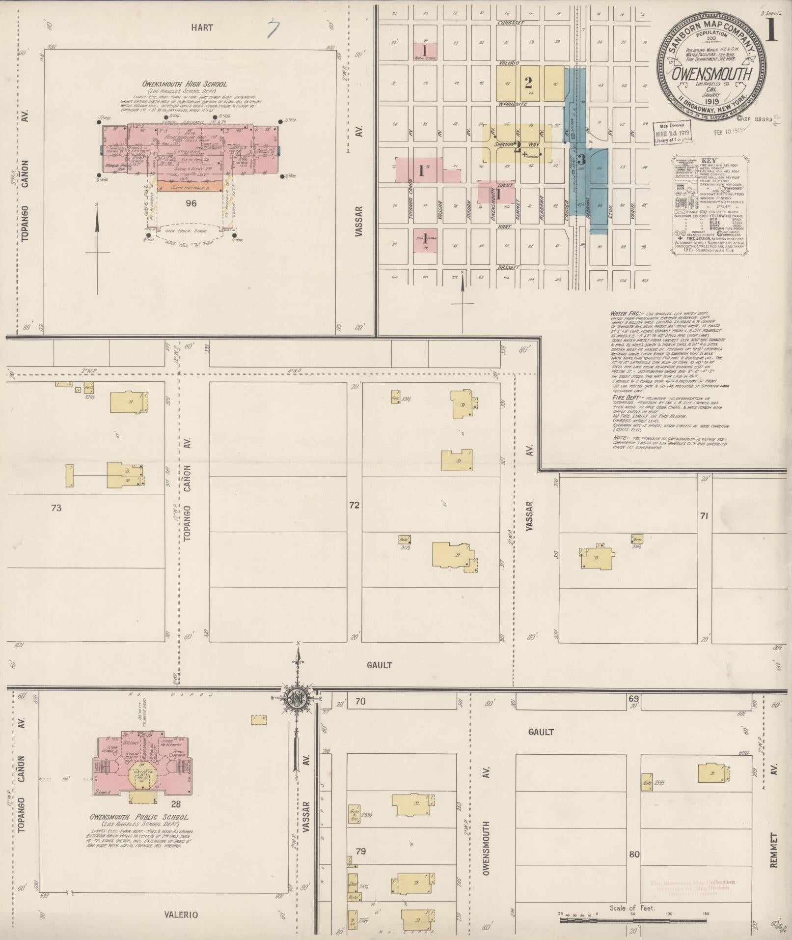 Sanborn Fire Insurance Map from Owensmouth, Los Angeles County, California (1919), Sheet #0001 - Complete Map Set gallery image, historic Sanborn map, vintage wall art, California California
