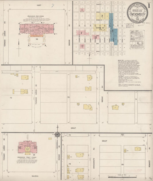 Sanborn Fire Insurance Map from Owensmouth, Los Angeles County, California (1919), Sheet #0001 - Complete Map Set gallery image, historic Sanborn map, vintage wall art, California California
