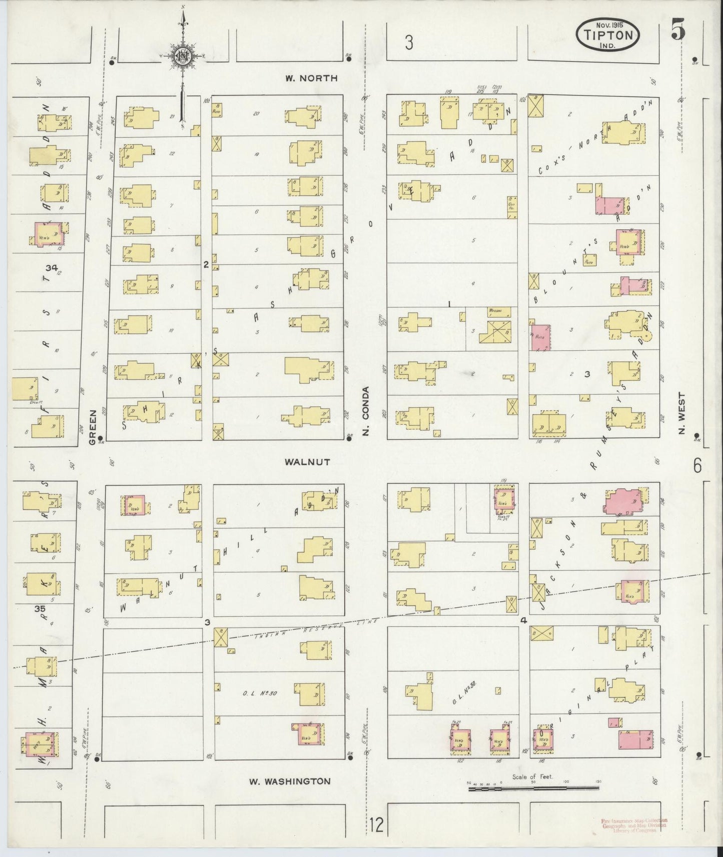 Sanborn Fire Insurance Map from Tipton, Tipton County, Indiana (1915), Sheet #0005 - Historic Sanborn Fire Insurance Map Print, vintage old map wall art, antique decor, genealogy gift, Indiana Indiana map